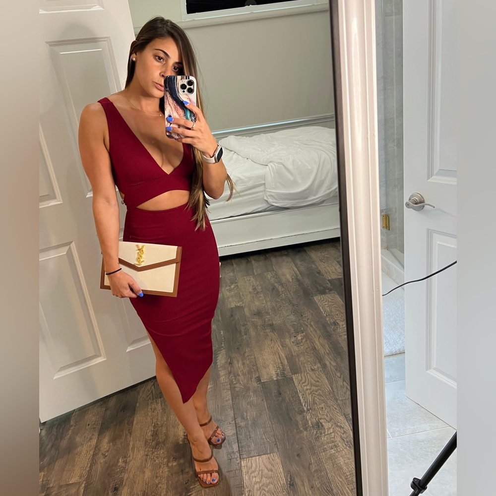 Lulu's Burgundy Cutout Midi Dress